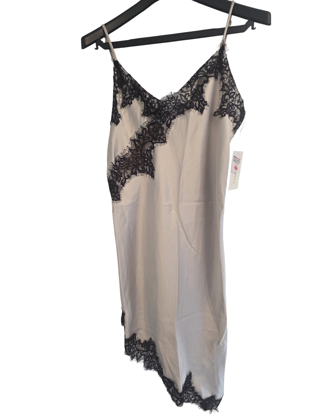 Capuccino Cream Slip Chemise with Black Lace Accents